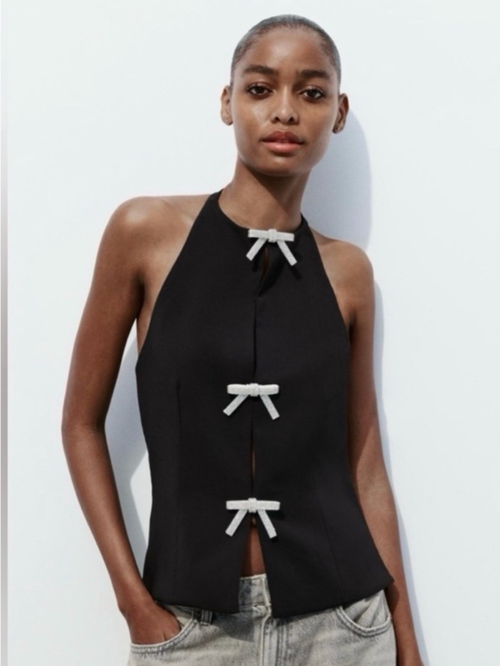 Zara Jewel Bow Halter Top
